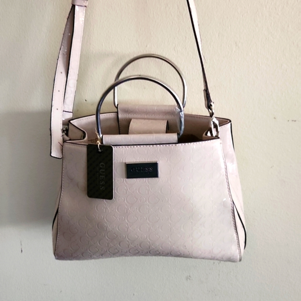 GUESS PURSE WITH LONG STRAP AND METAL HANDLES